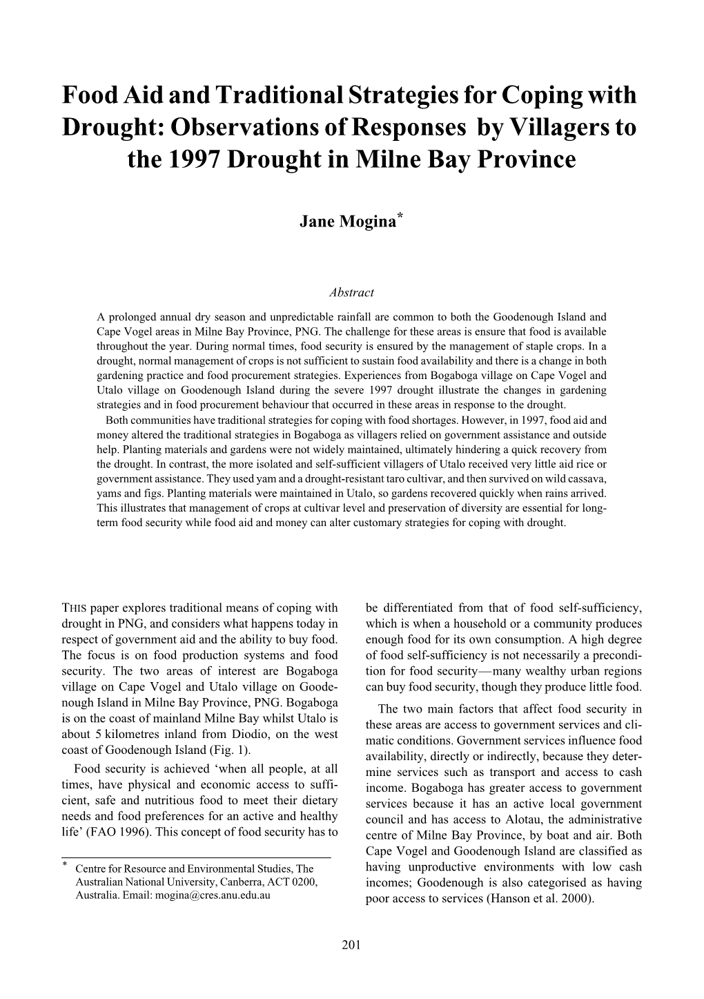 Observations of Responses by Villagers to the 1997 Drought in Milne Bay Province