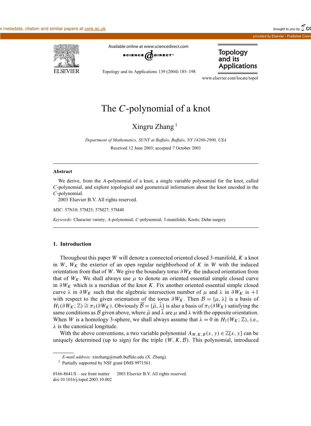 The C-Polynomial of a Knot