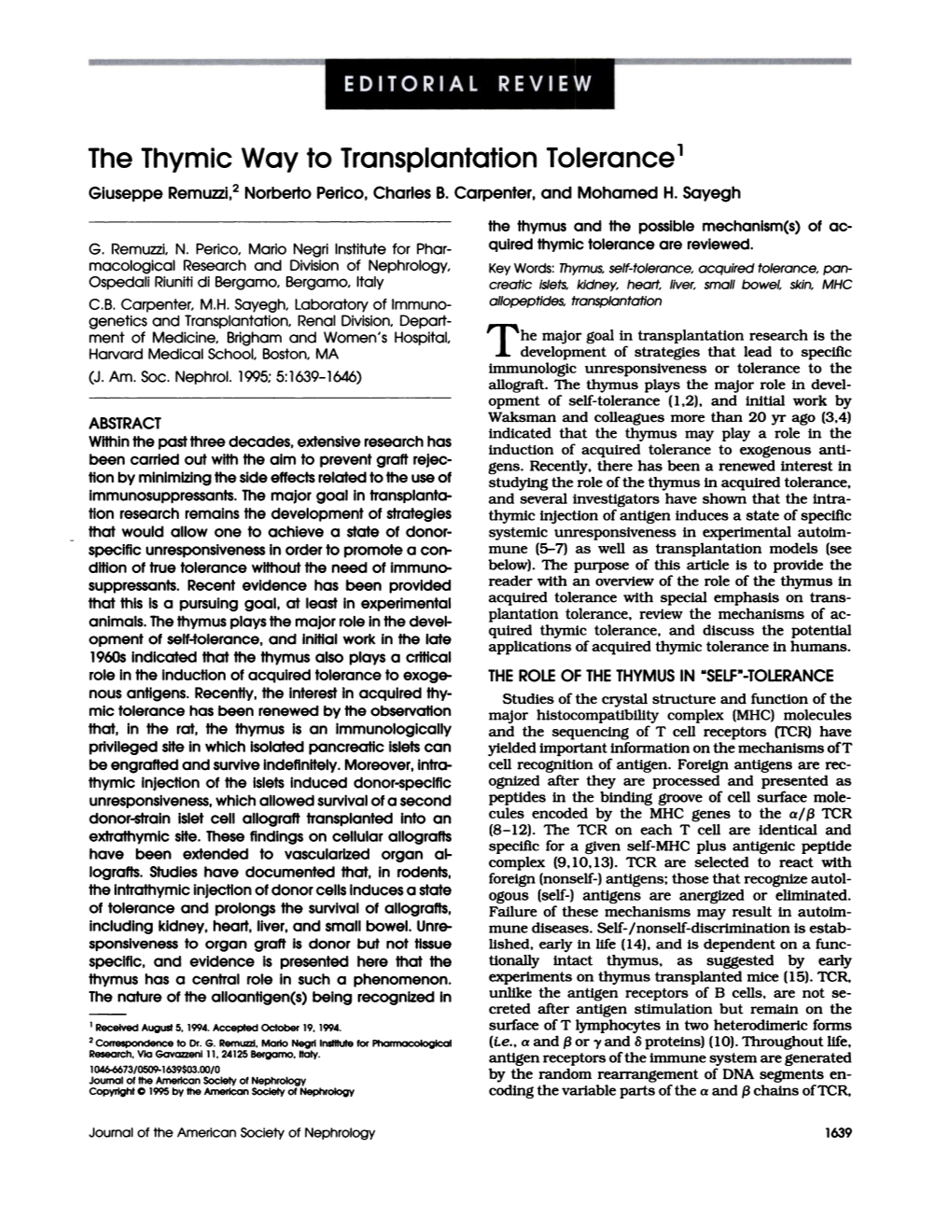 The Thymic Way to Transplantation Tolerance1