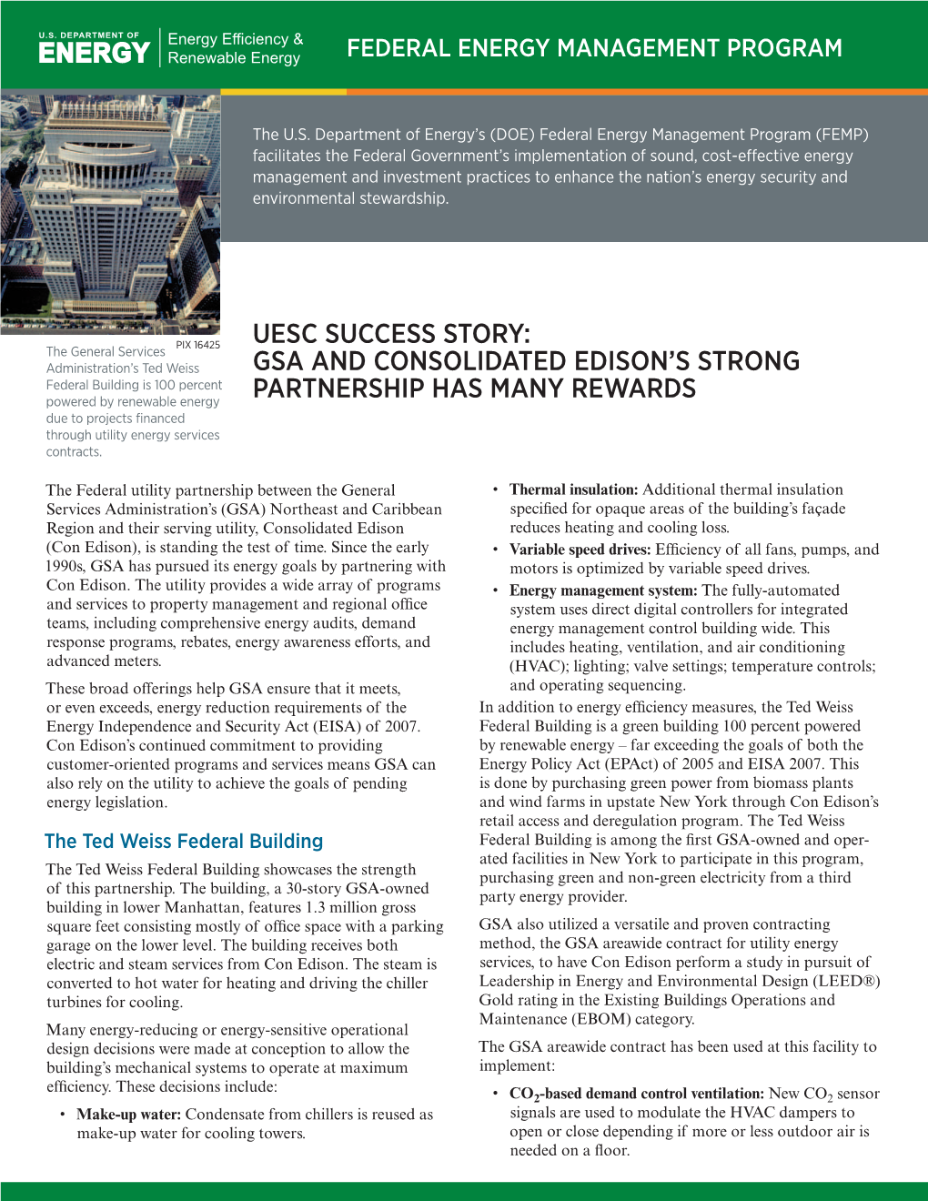 UESC Success Story: GSA and Consolidated Edison's Strong Partnership Has Many Rewards, Federal Energy Management Program