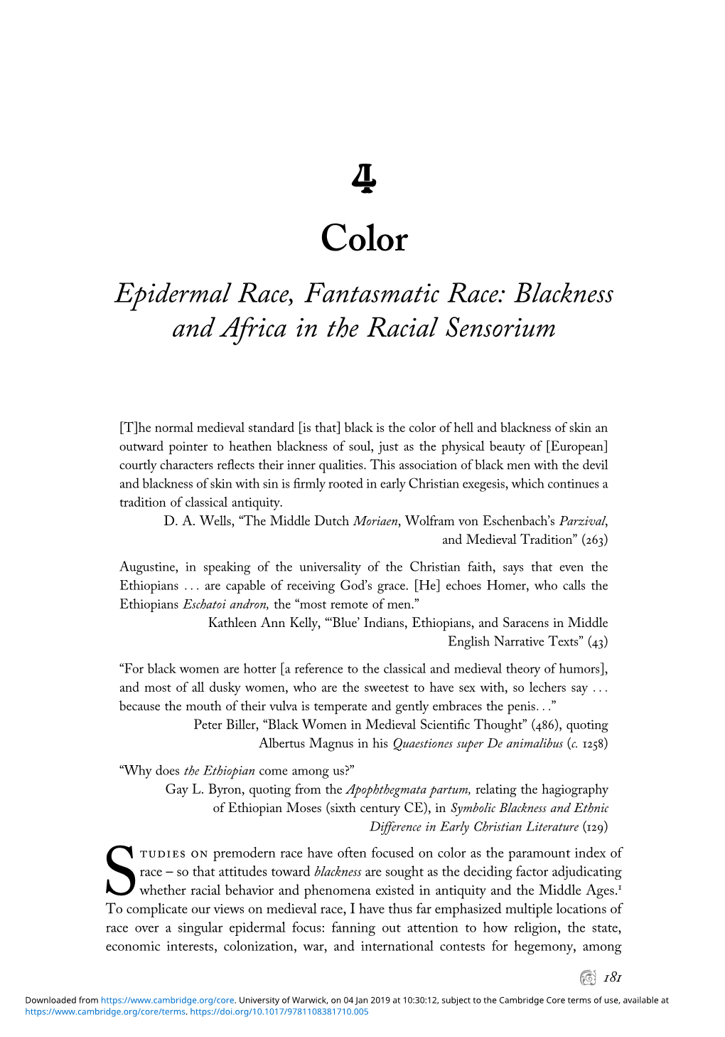 Epidermal Race, Fantasmatic Race: Blackness and Africa in the Racial Sensorium