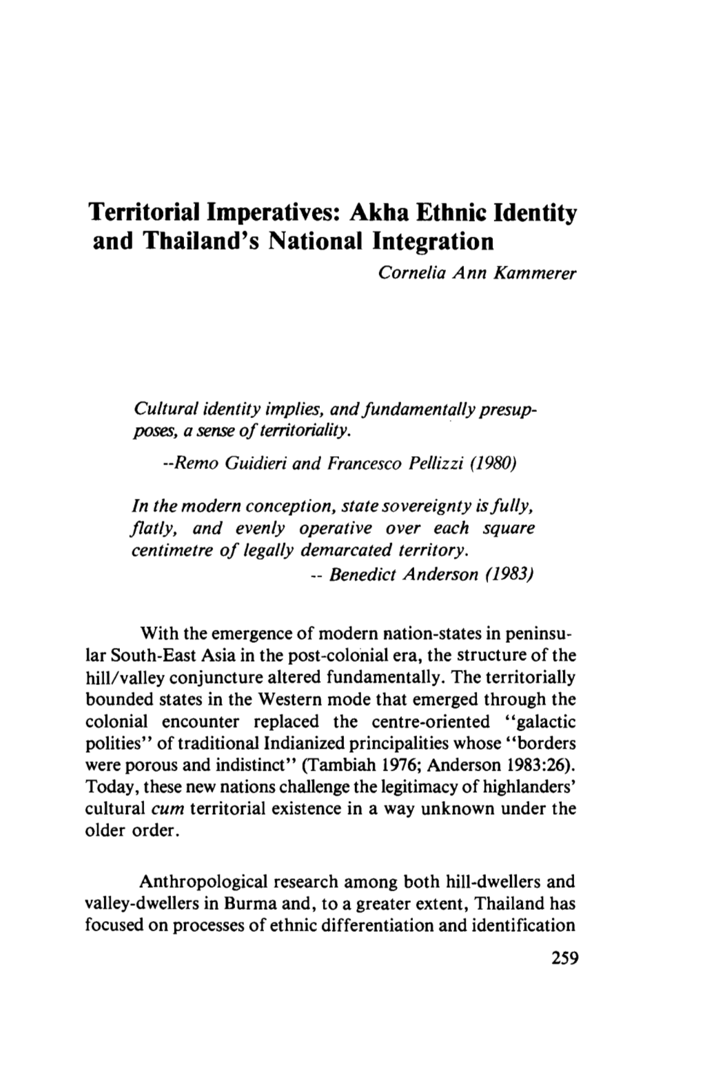 Akha Ethnic Identity and Thailand's National Integration
