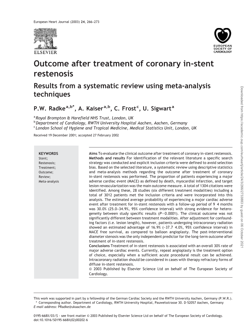 Outcome After Treatment of Coronary In-Stent Restenosis