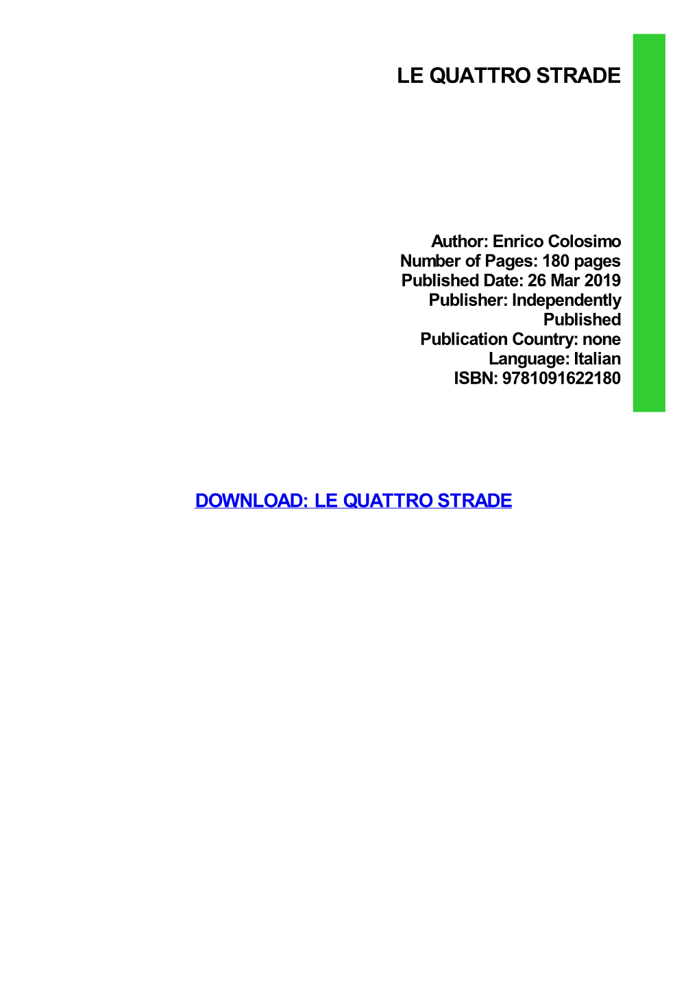 PDF Download Le Quattro Strade Ebook, Epub