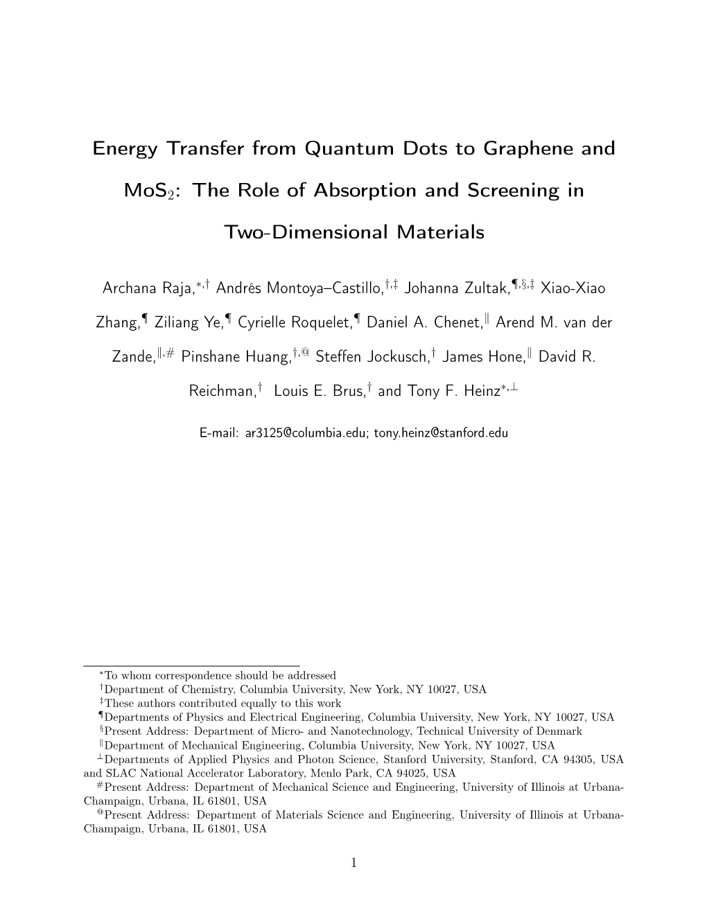 Energy Transfer from Quantum Dots to Graphene and Mos2: the Role Of