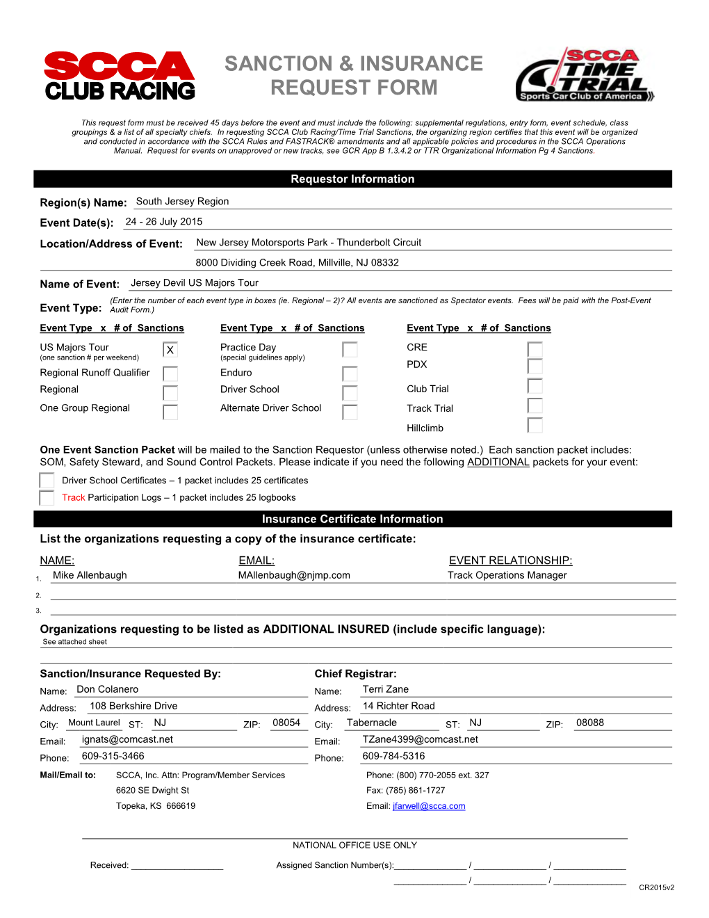 Sanction & Insurance Request Form