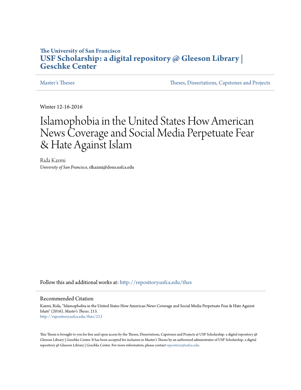 Islamophobia in the United States How American News Coverage And