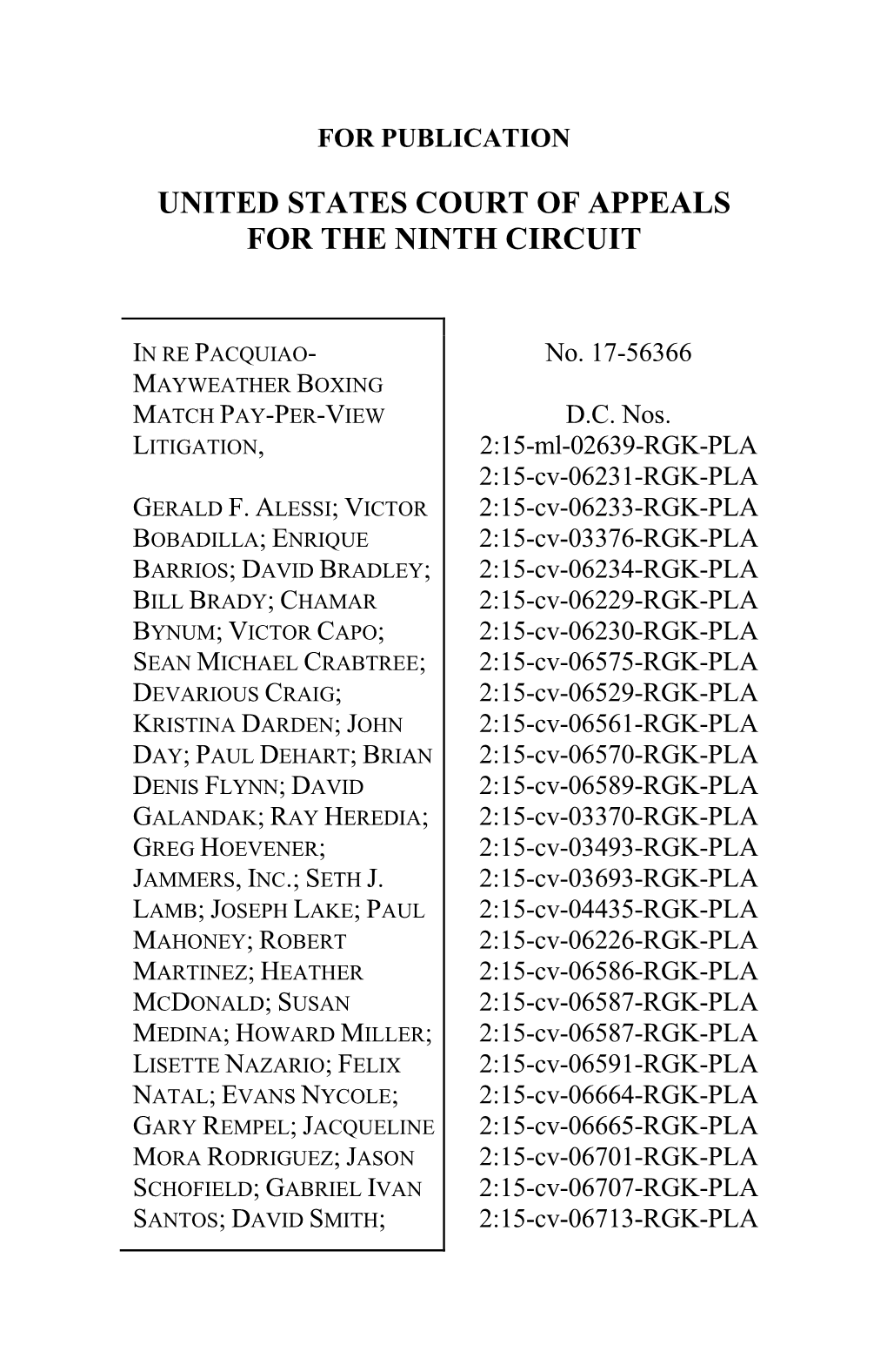 In Re Pacquiao-Mayweather Boxing Litigation