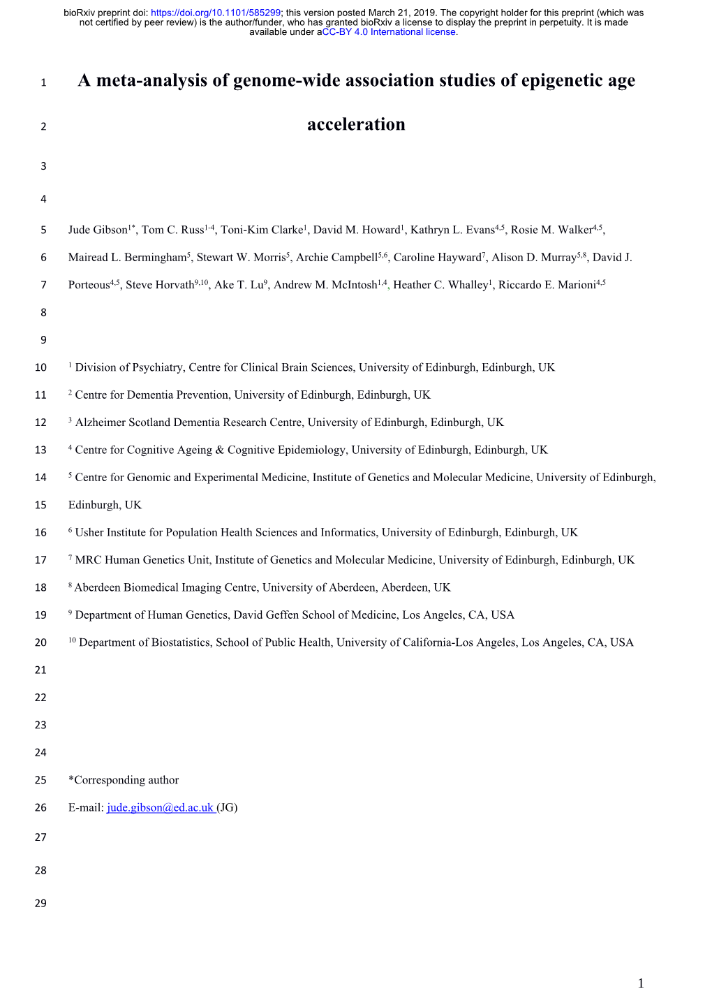 A Meta-Analysis of Genome-Wide Association Studies of Epigenetic Age