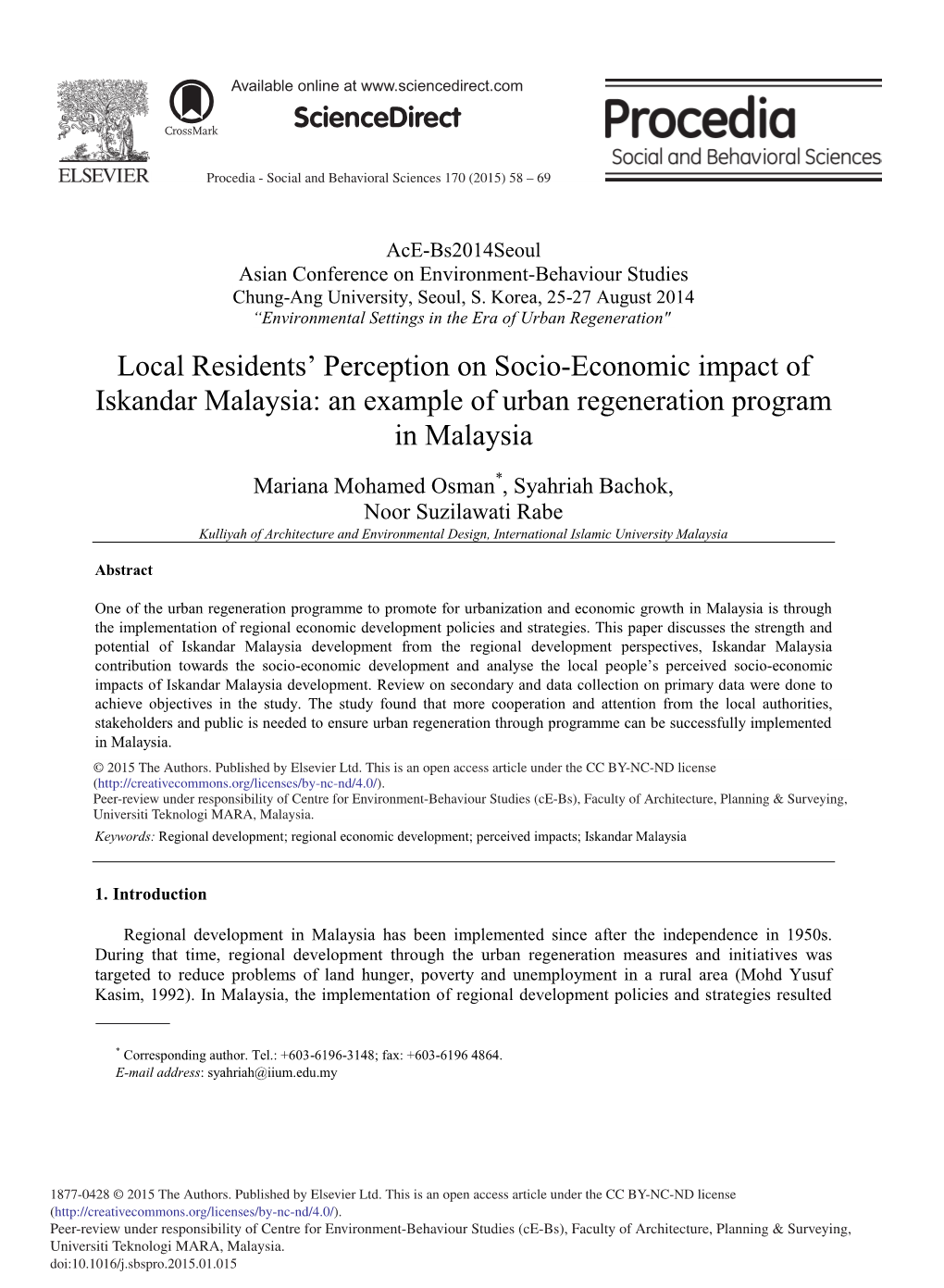 Local Residents' Perception on Socio-Economic