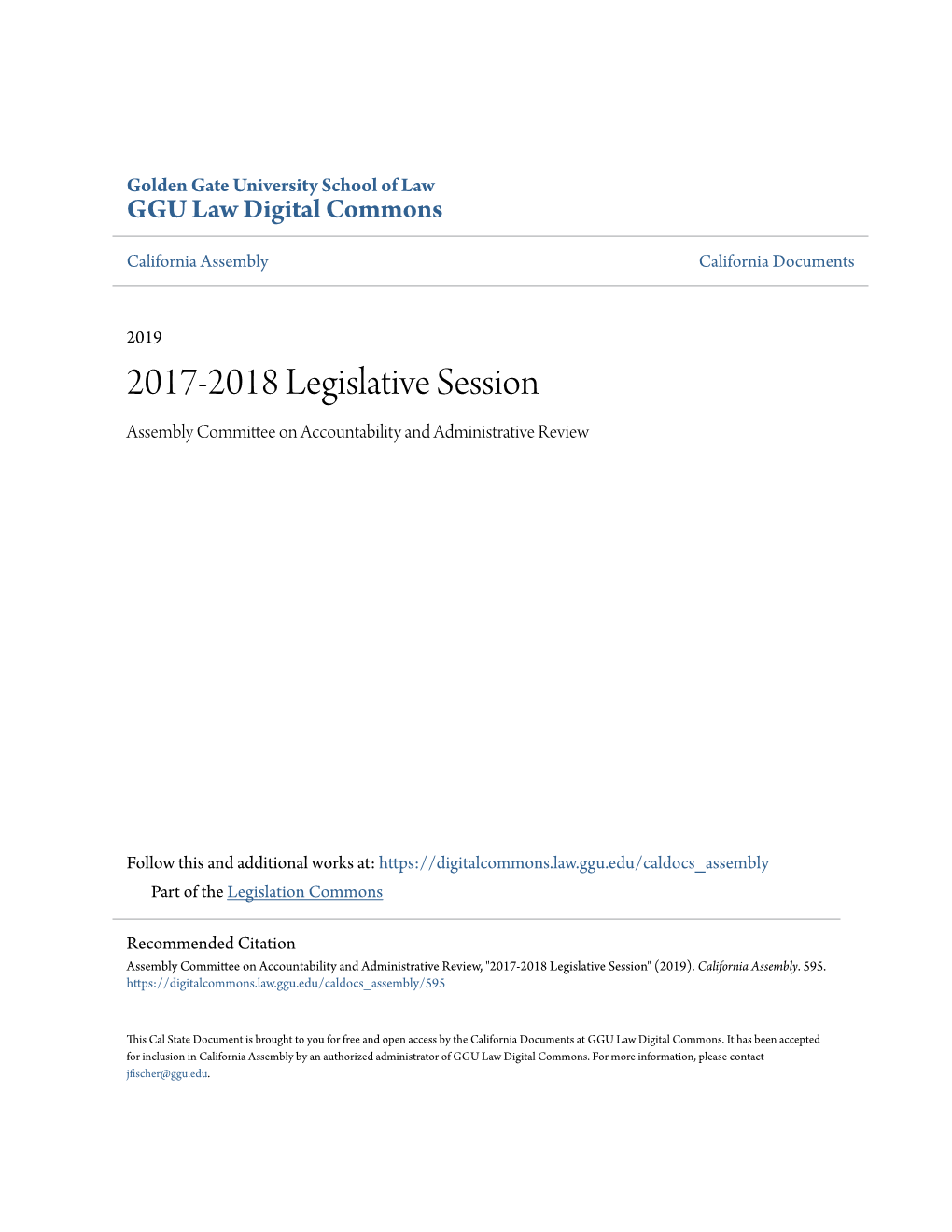 2017-2018 Legislative Session Assembly Committee on Accountability and Administrative Review