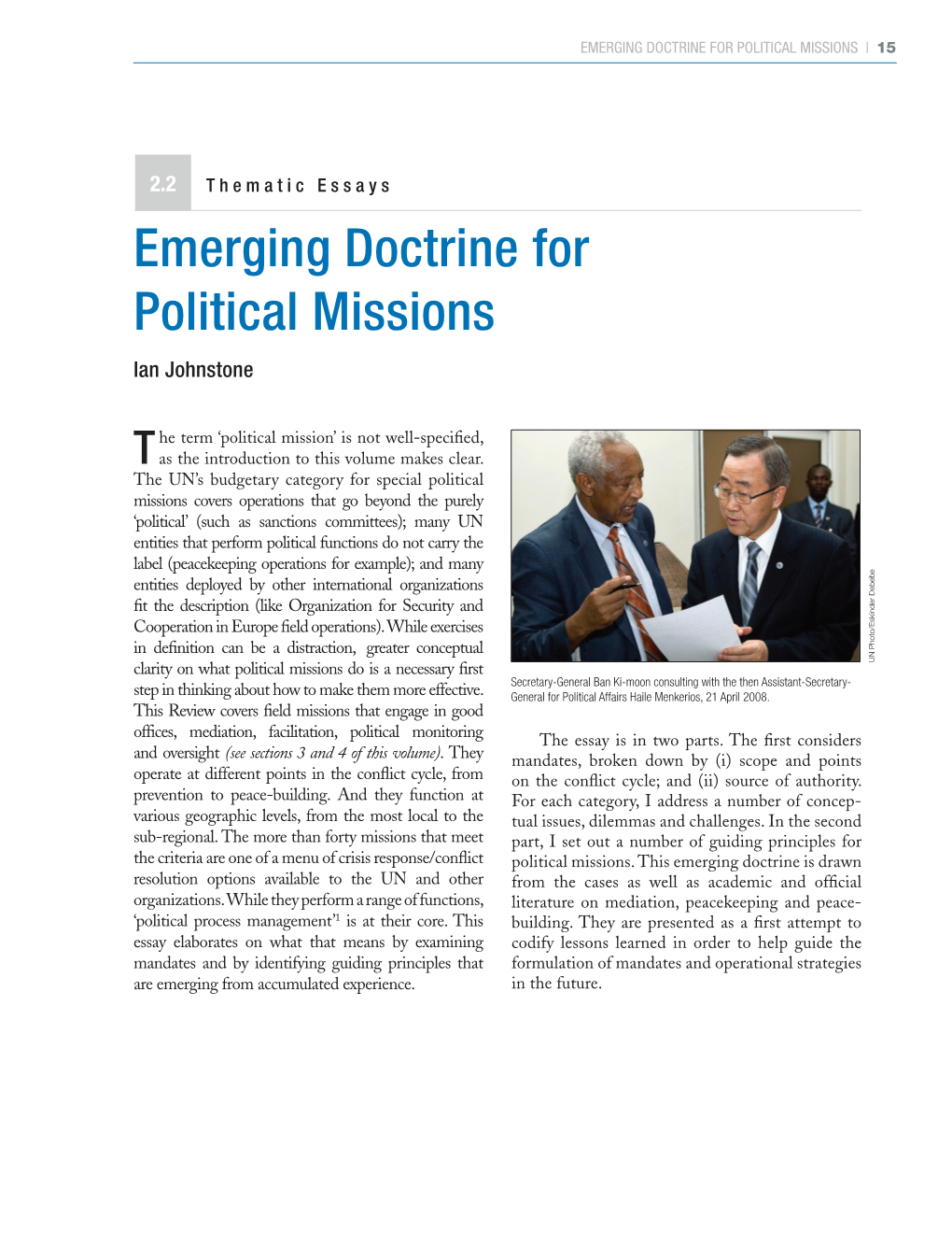 Emerging Doctrine for Political Missions | Ian Johnstone