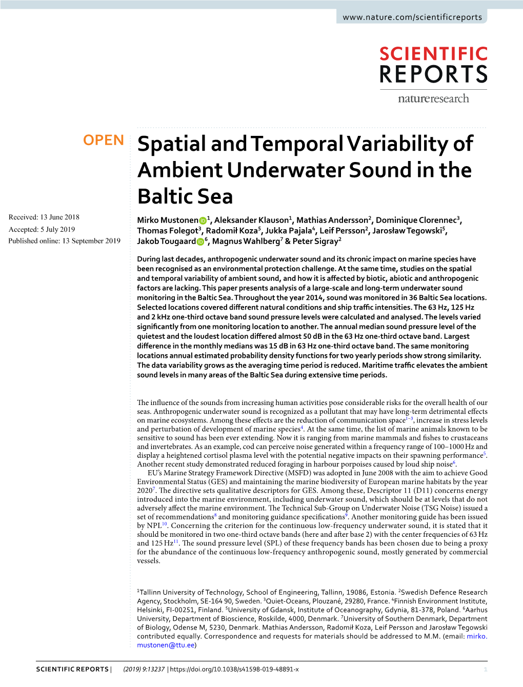 Spatial and Temporal Variability of Ambient Underwater Sound in The