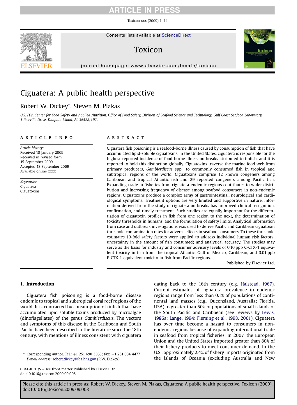 Ciguatera: a Public Health Perspective