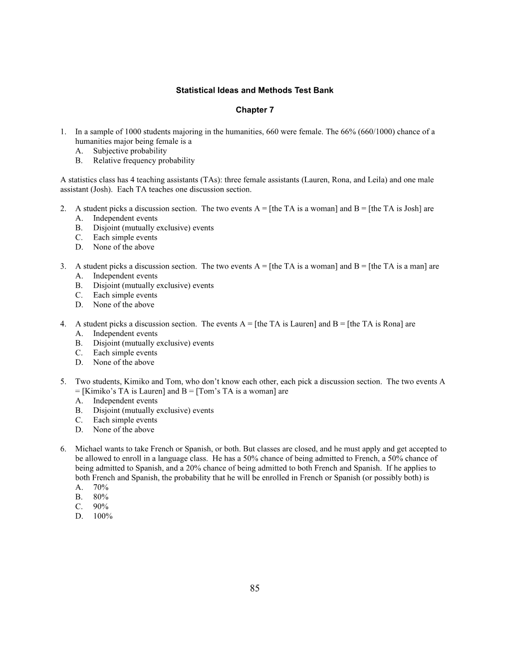 Mind on Statistics Test Bank