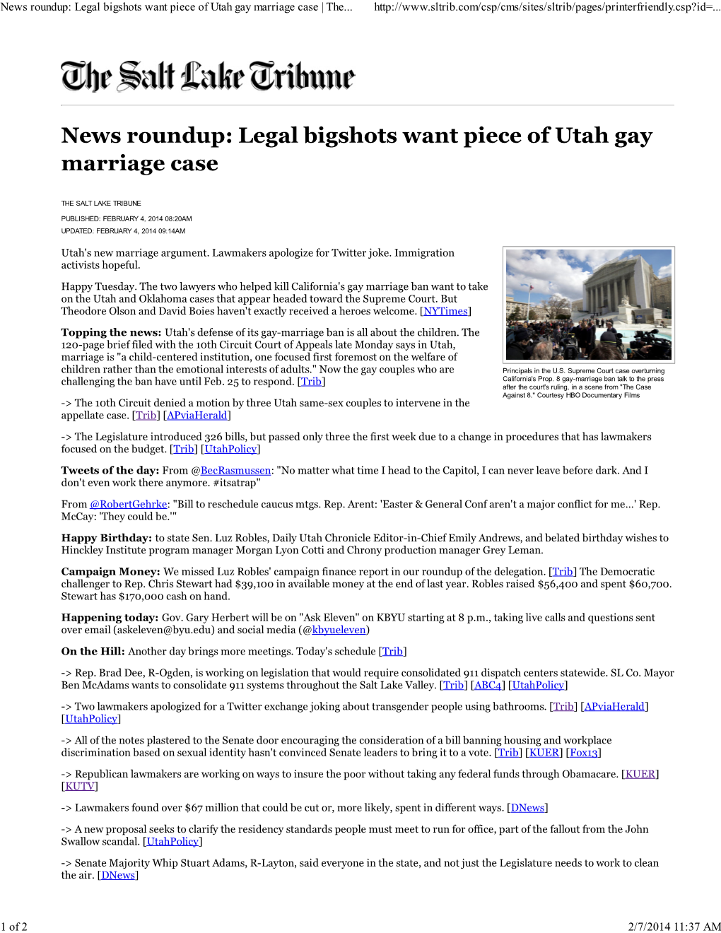 News Roundup: Legal Bigshots Want Piece of Utah Gay Marriage Case | The