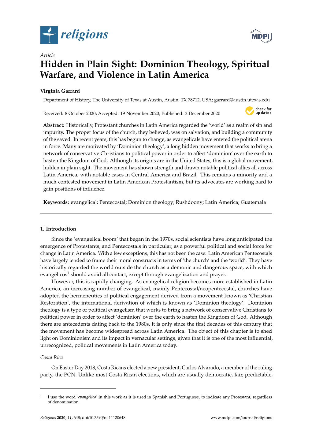 Hidden in Plain Sight: Dominion Theology, Spiritual Warfare, and Violence in Latin America