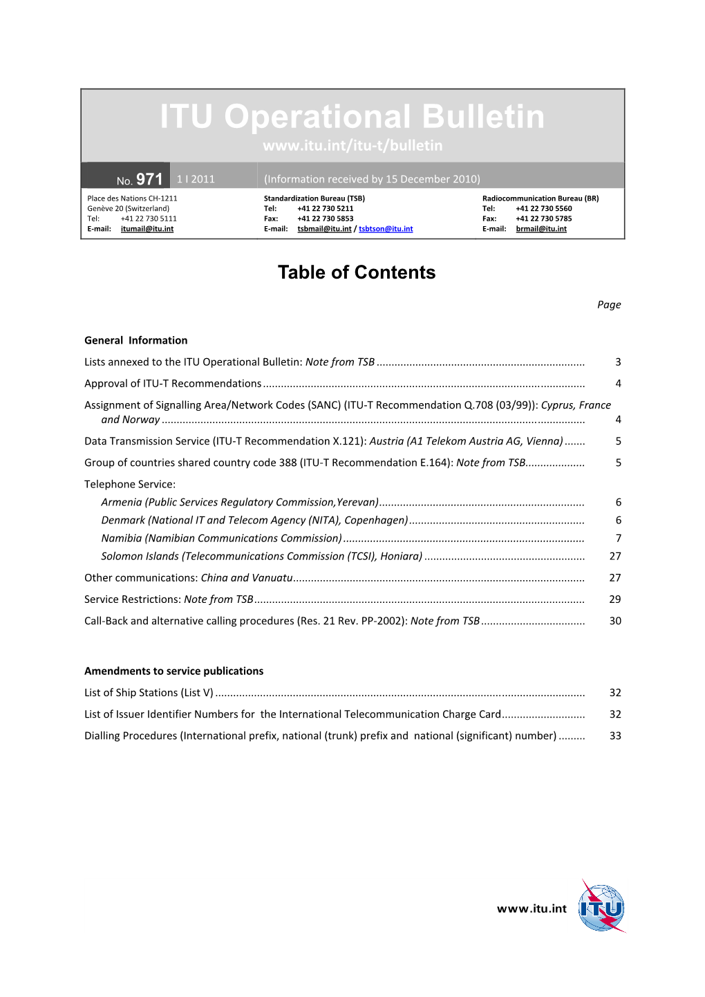 ITU Operational Bulletin