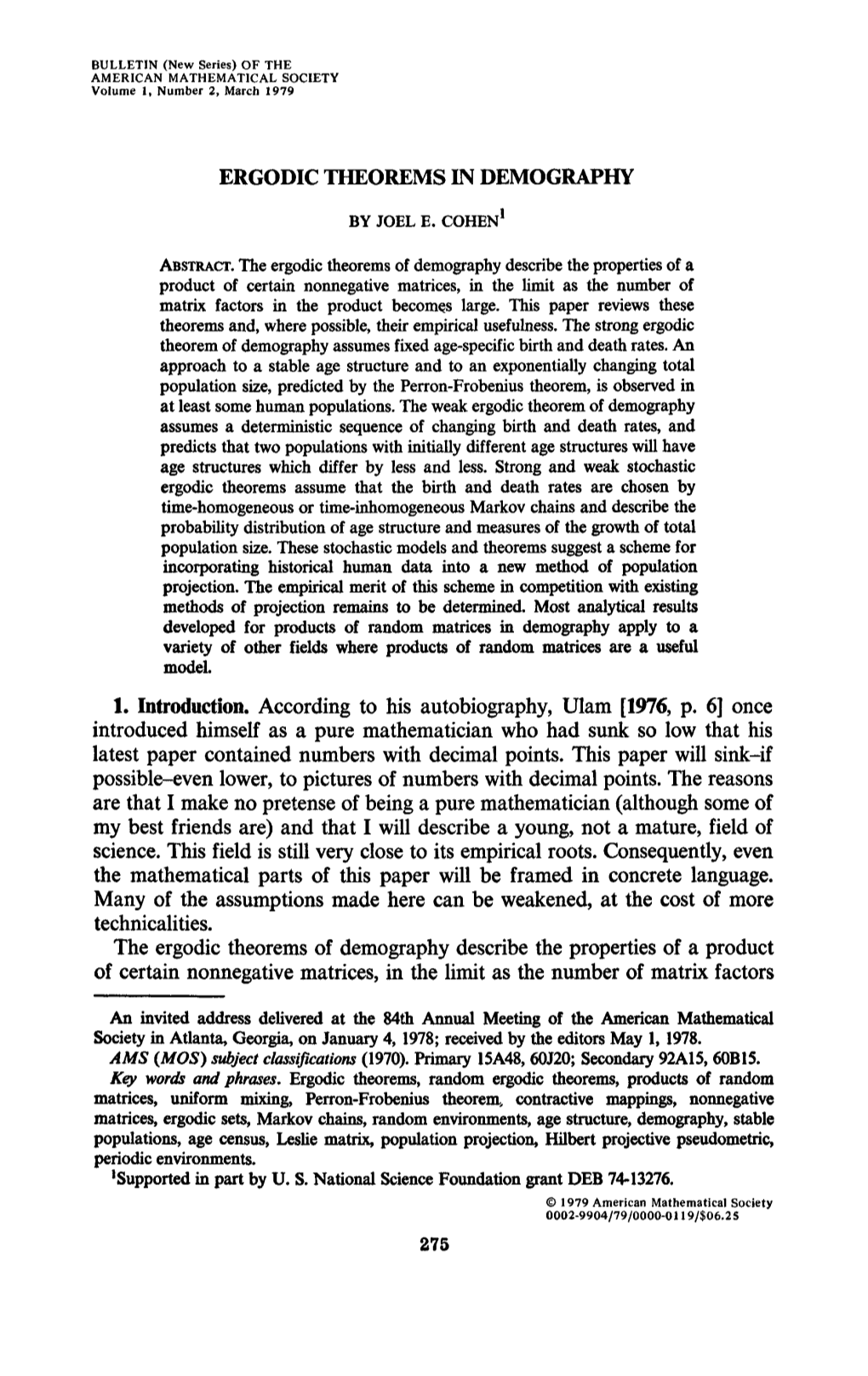 Ergodic Theorems of Demography