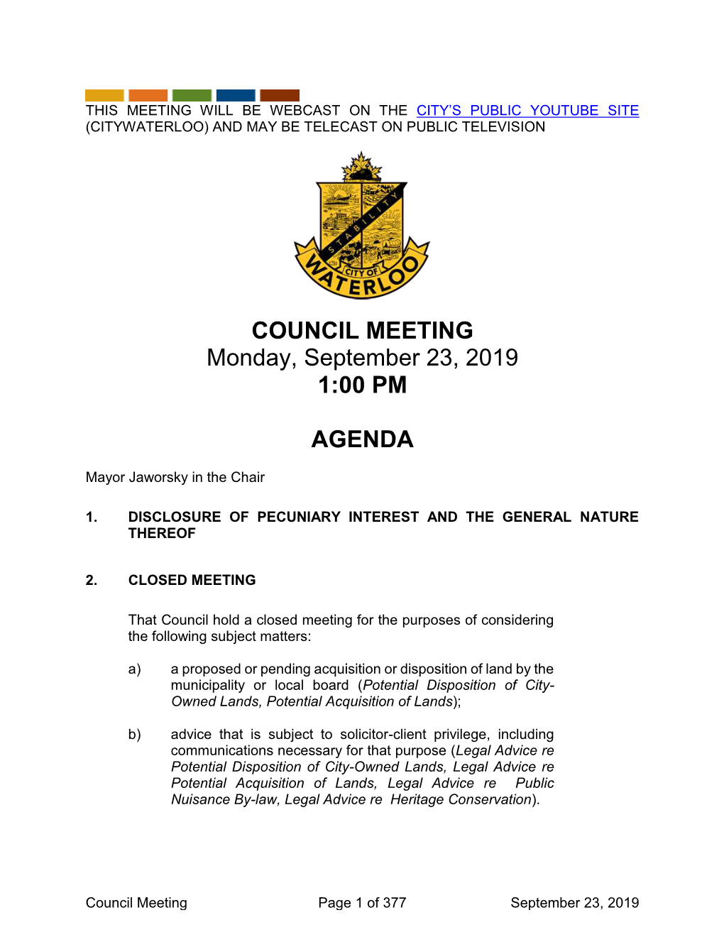 September 23, 2019 Council Meeting Packet