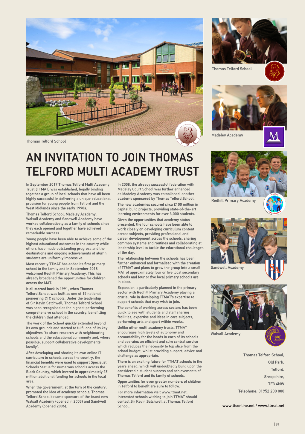 An Invitation to Join Thomas Telford Multi Academy Trust