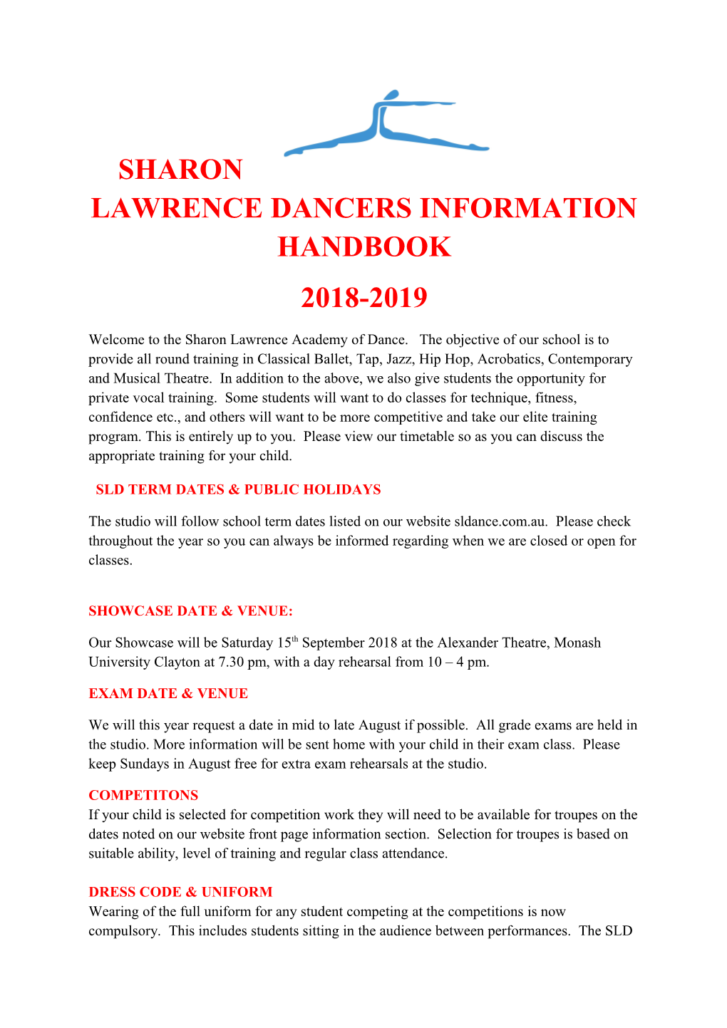 Sharon Lawrence Dancers Information Handbook