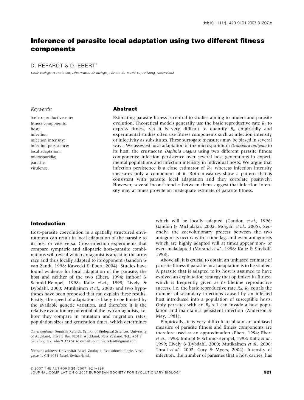 Inference of Parasite Local Adaptation Using Two Different Fitness Components