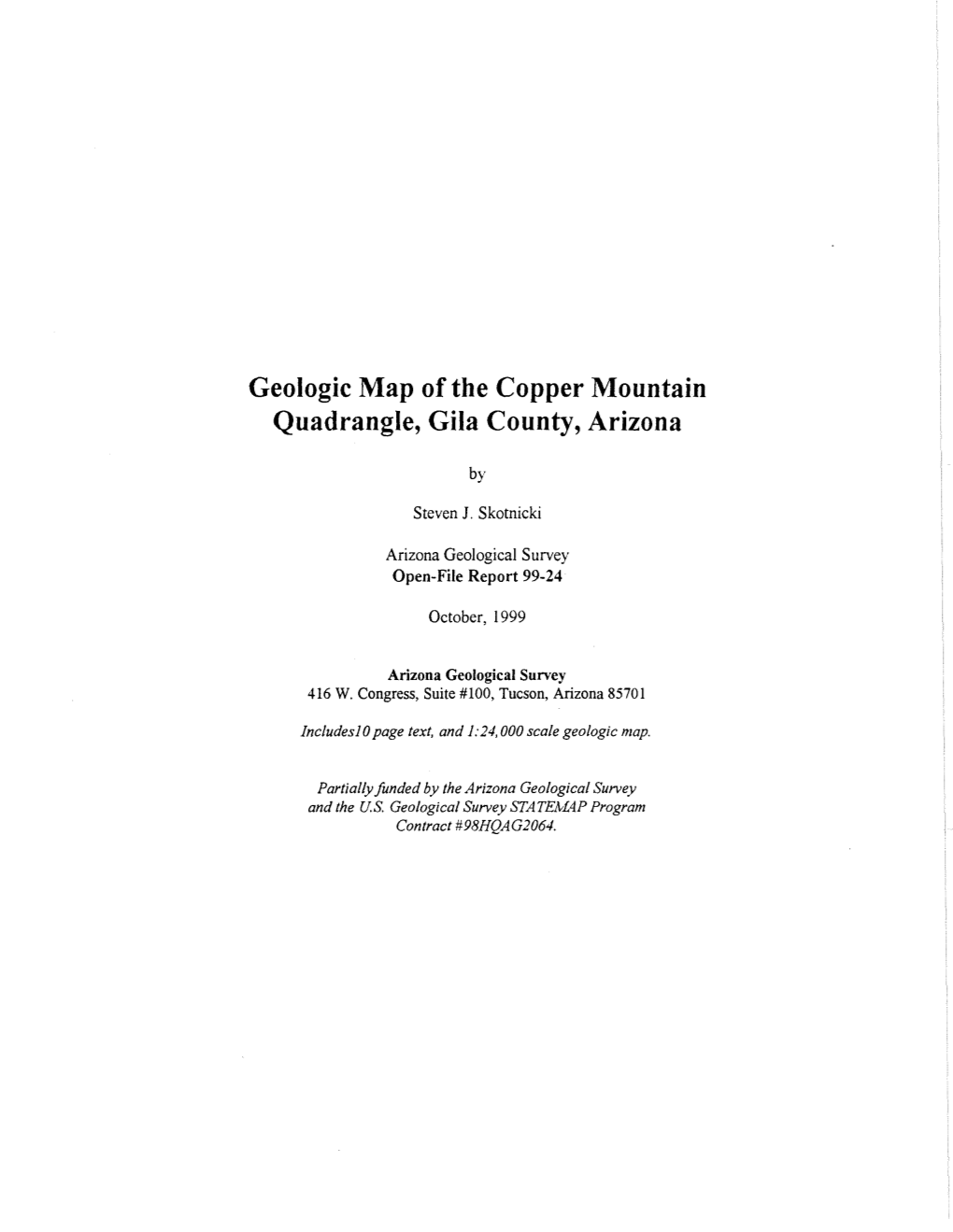 Geologic Map of the Copper Mountain Quadrangle, Gila County, Arizona