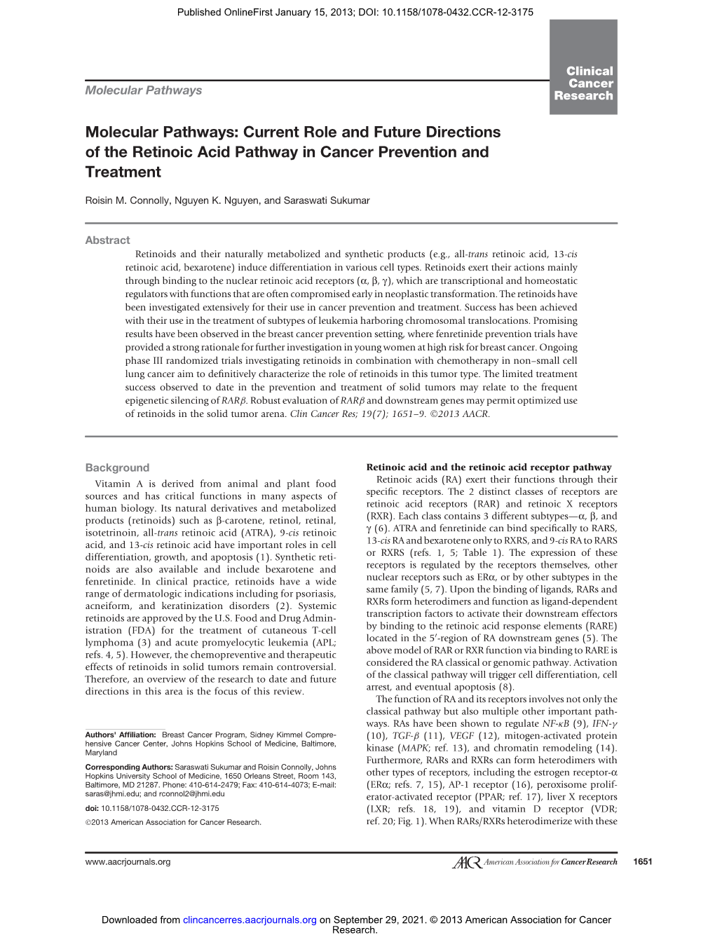 Current Role and Future Directions of the Retinoic Acid Pathway in Cancer Prevention and Treatment