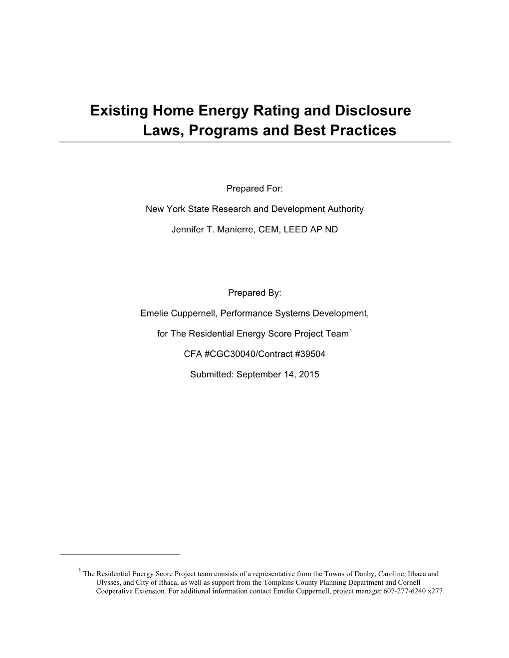 Existing Home Energy Rating and Disclosure Laws, Programs and Best Practices