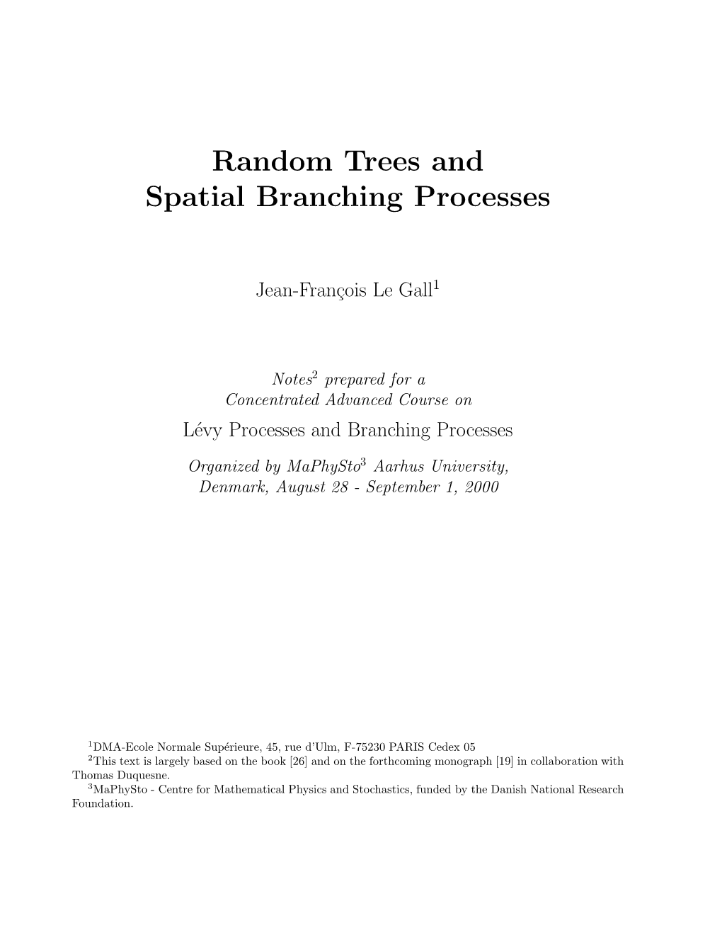 Random Trees and Spatial Branching Processes