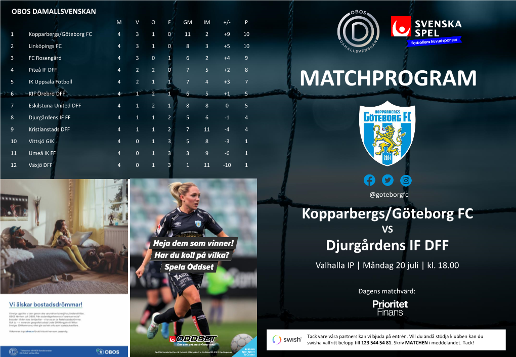 MATCHPROGRAM 6 KIF Örebro DFF 4 1 2 1 6 5 +1 5