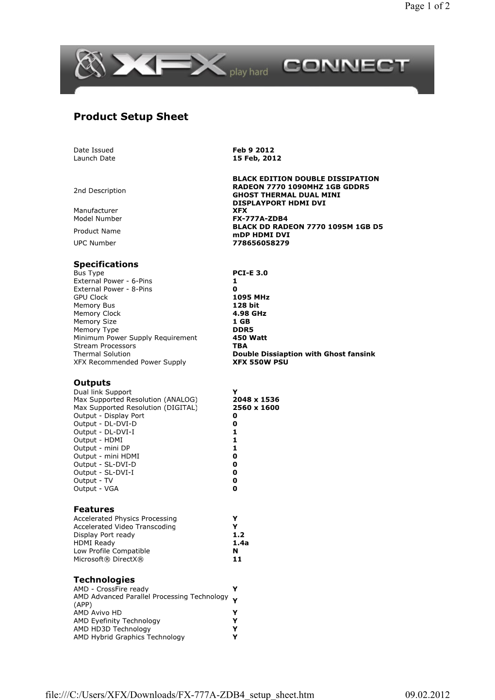 Product Setup Sheet Page 1 of 2 09.02.2012 File:///C:/Users