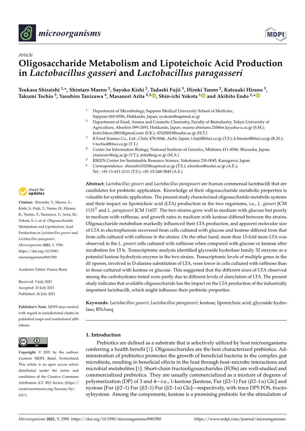 Oligosaccharide Metabolism and Lipoteichoic Acid Production in Lactobacillus Gasseri and Lactobacillus Paragasseri