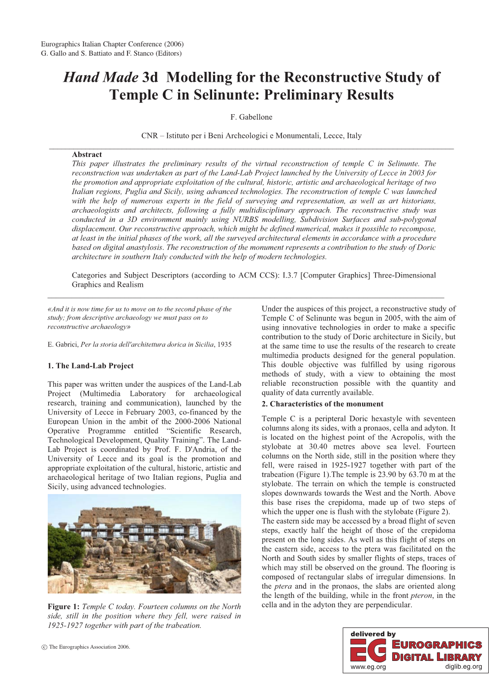 Hand Made 3D Modelling for the Reconstructive Study of Temple C in Selinunte: Preliminary Results