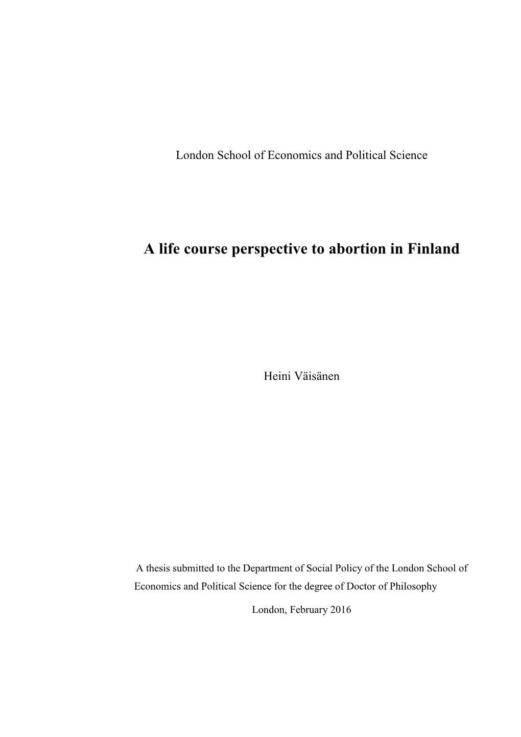 A Life Course Perspective to Abortion in Finland