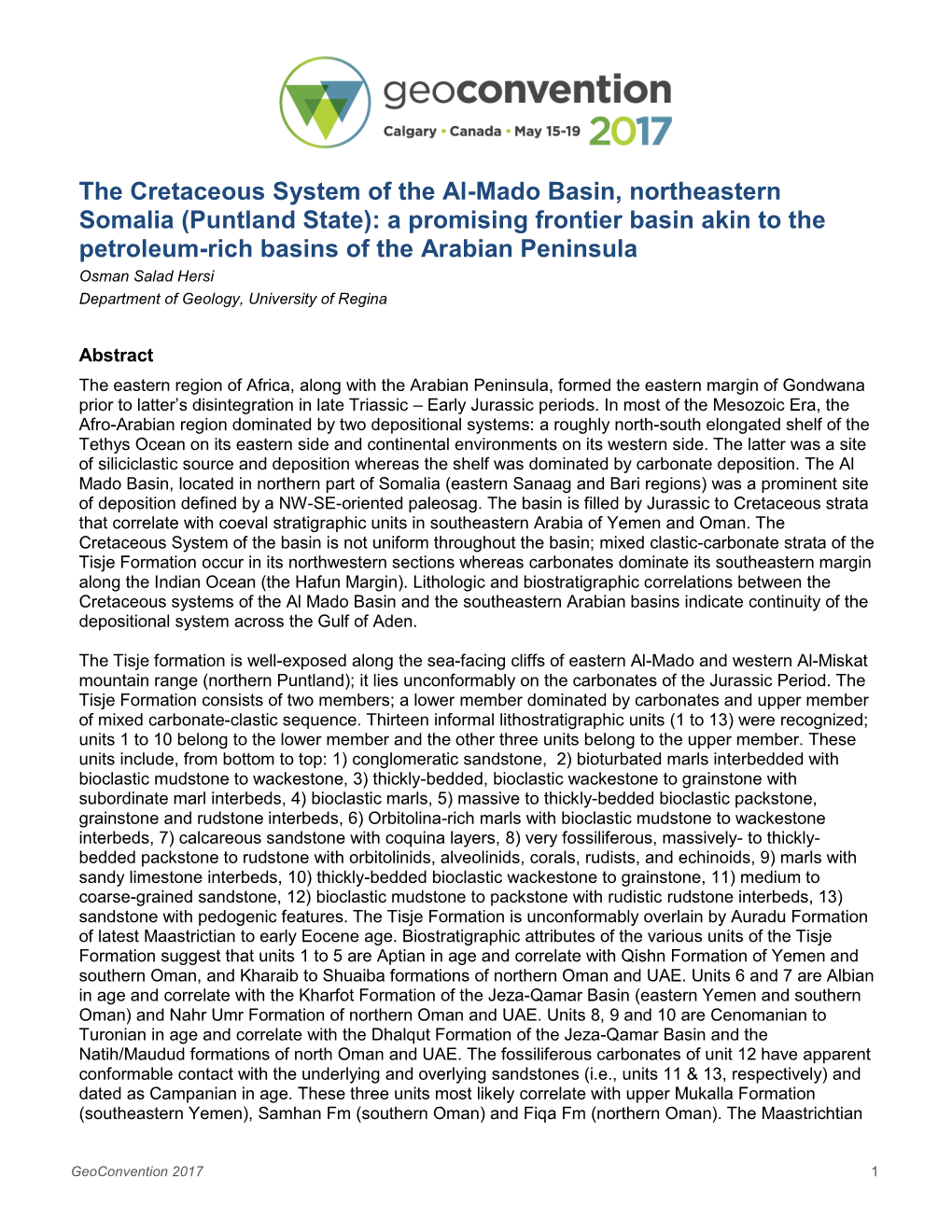 The Cretaceous System of the Al-Mado Basin, Northeastern Somalia