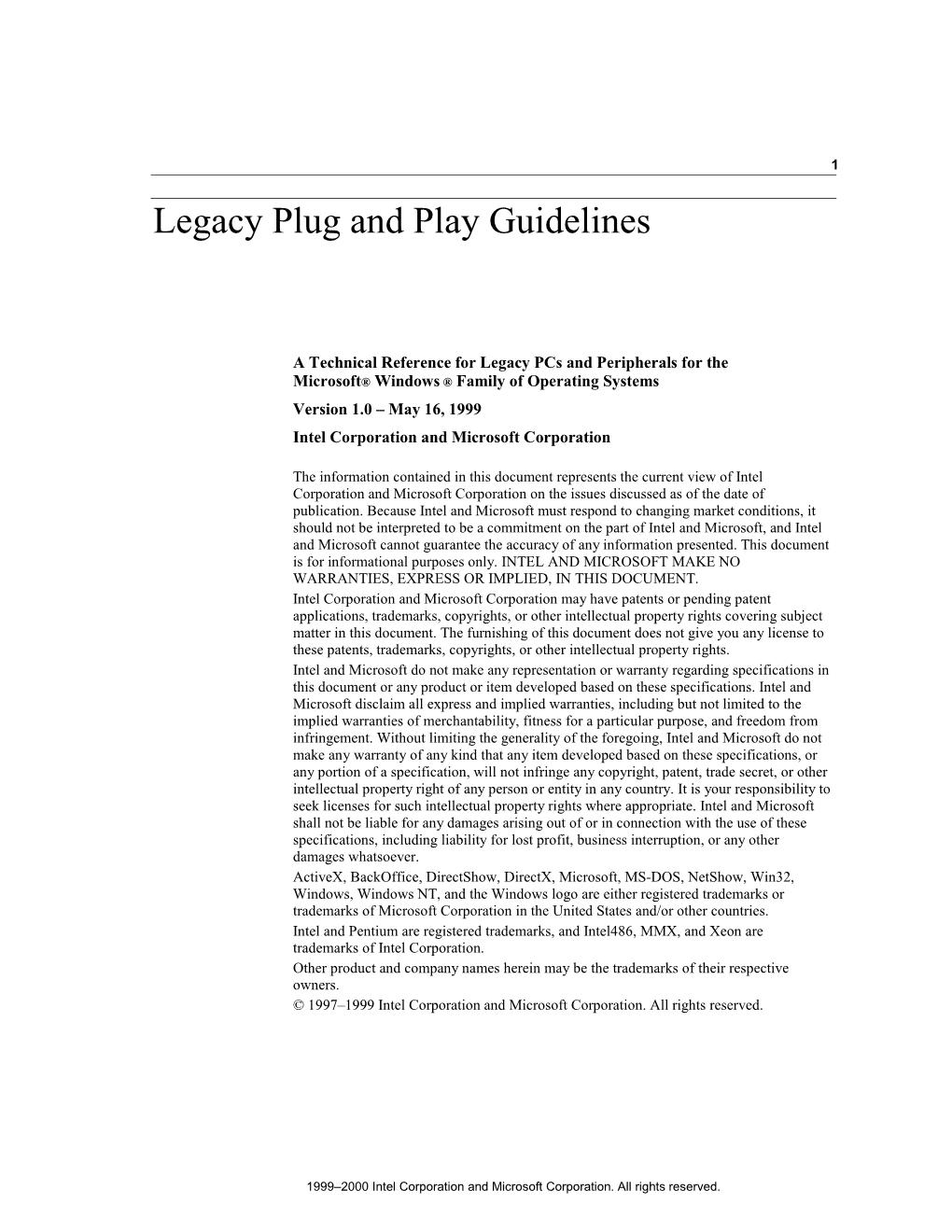 Legacy Plug and Play Guidelines