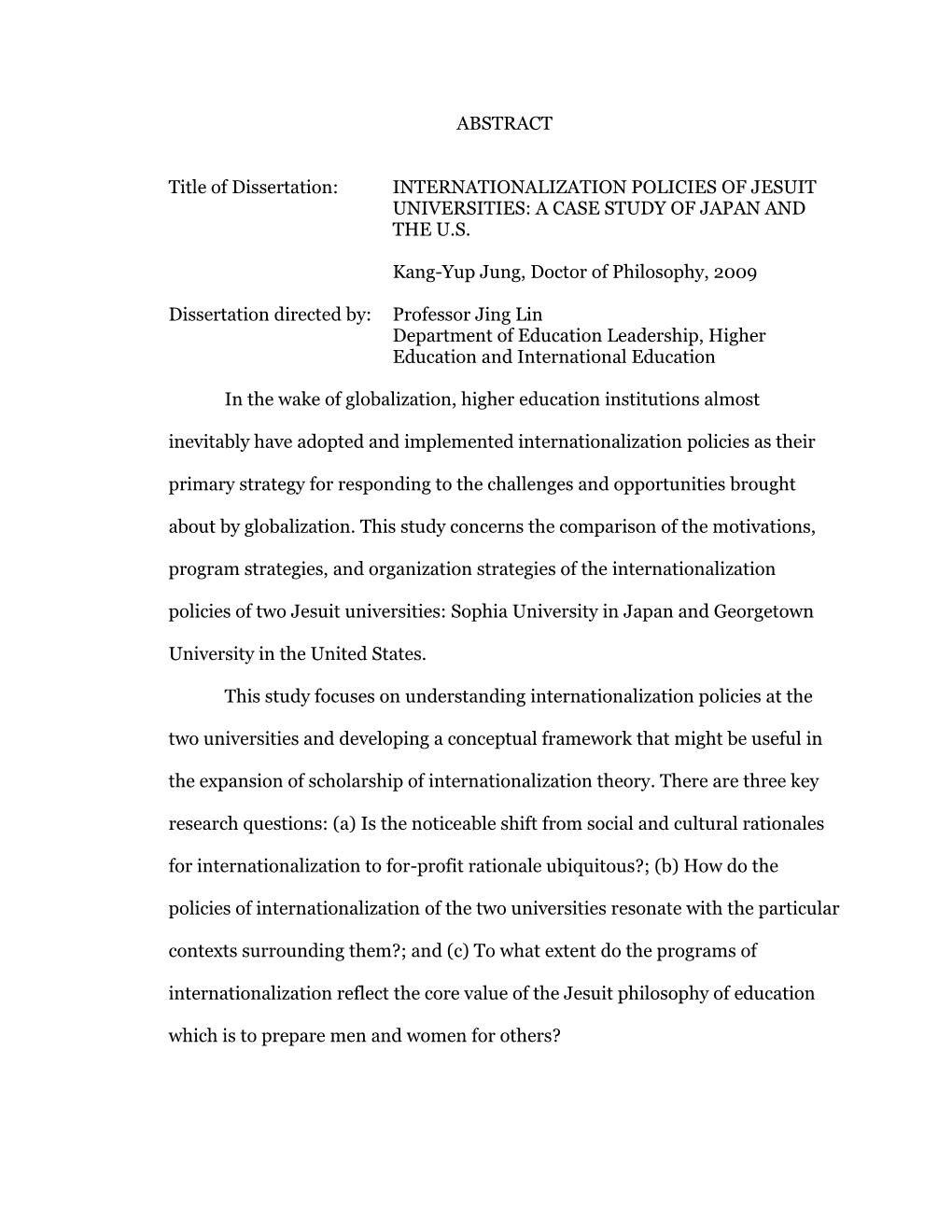 Internationalization Policies of Jesuit Universities: a Case Study of Japan and the U.S