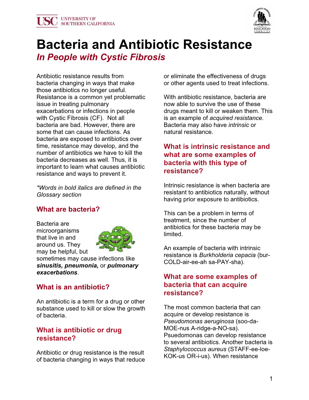 Antibiotic Resistance in People with Cystic Fibrosis