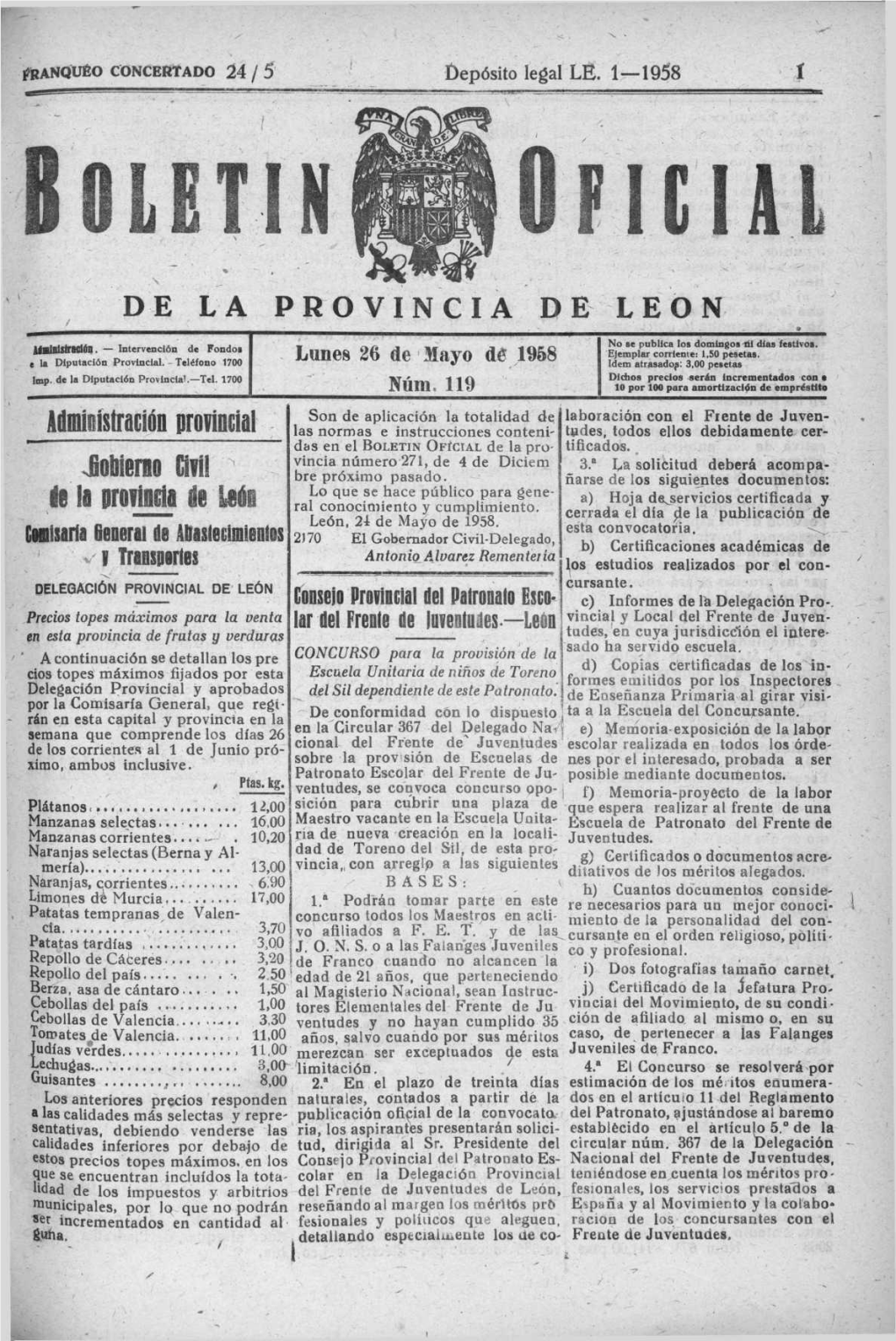 DE LA PROVINCIA DE LEON Admiiistración Profindal Jobierno