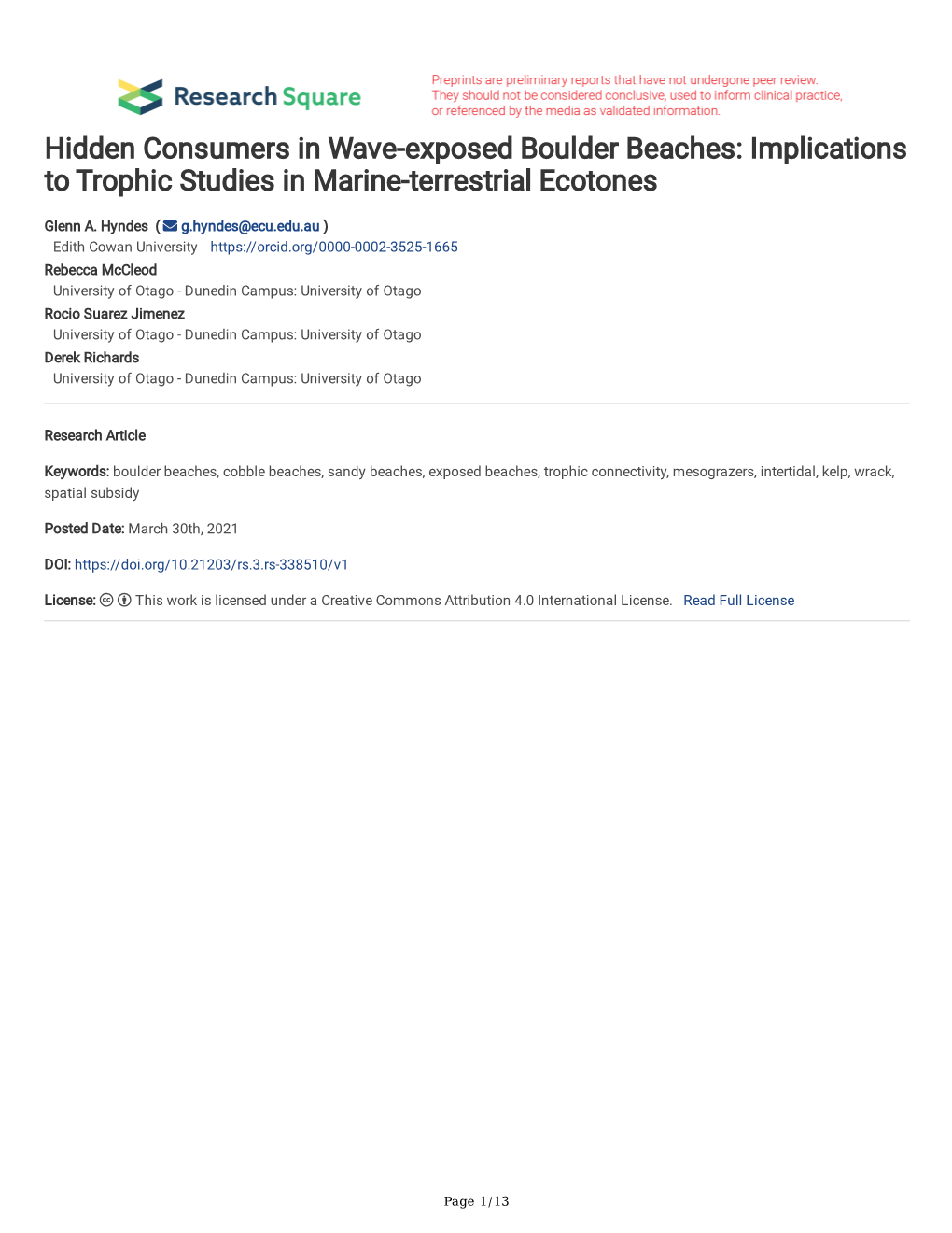 Hidden Consumers in Wave-Exposed Boulder Beaches: Implications to Trophic Studies in Marine-Terrestrial Ecotones