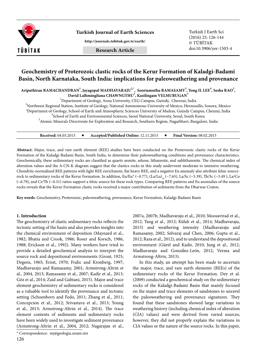 Geochemistry of Proterozoic Clastic Rocks of the Kerur