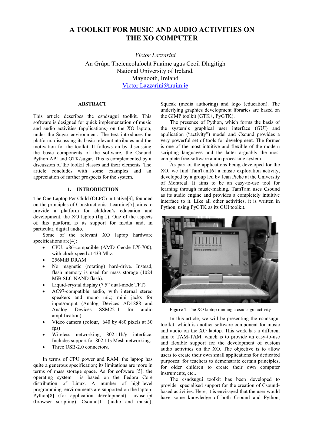 A Toolkit for Music and Audio Activities on the Xo Computer