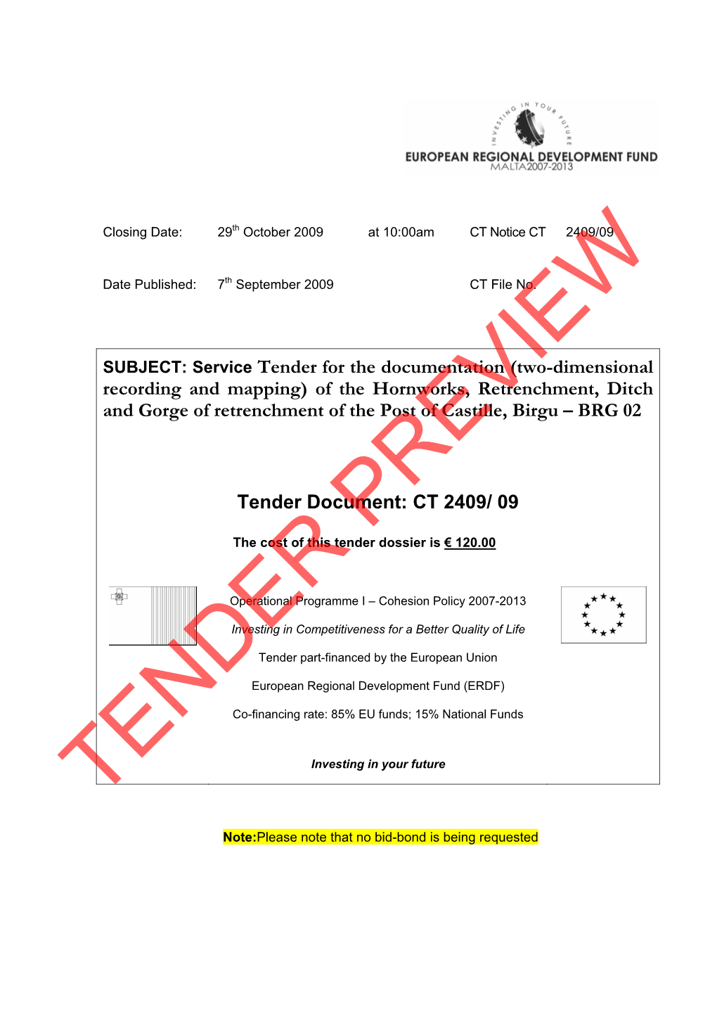 SUBJECT: Service Tender for the Documentation (Two-Dimensional