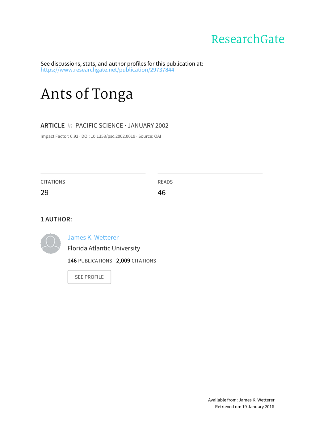 Ants of Tonga