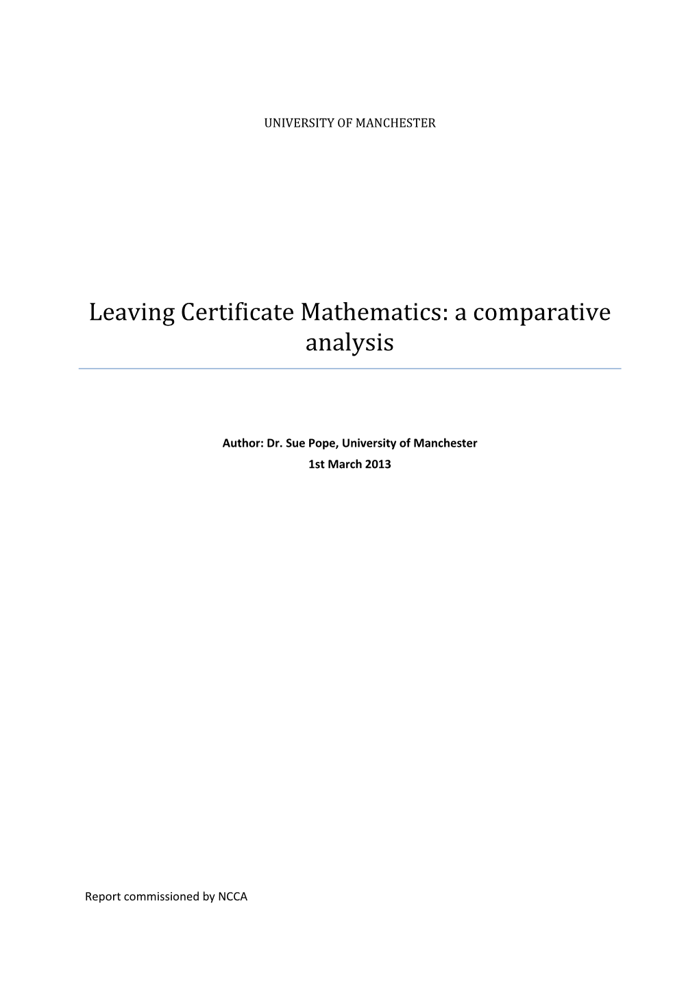 Leaving Certificate Mathematics: a Comparative Analysis