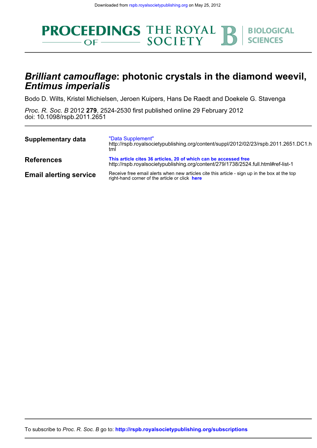 Entimus Imperialis : Photonic Crystals in the Diamond Weevil, Brilliant