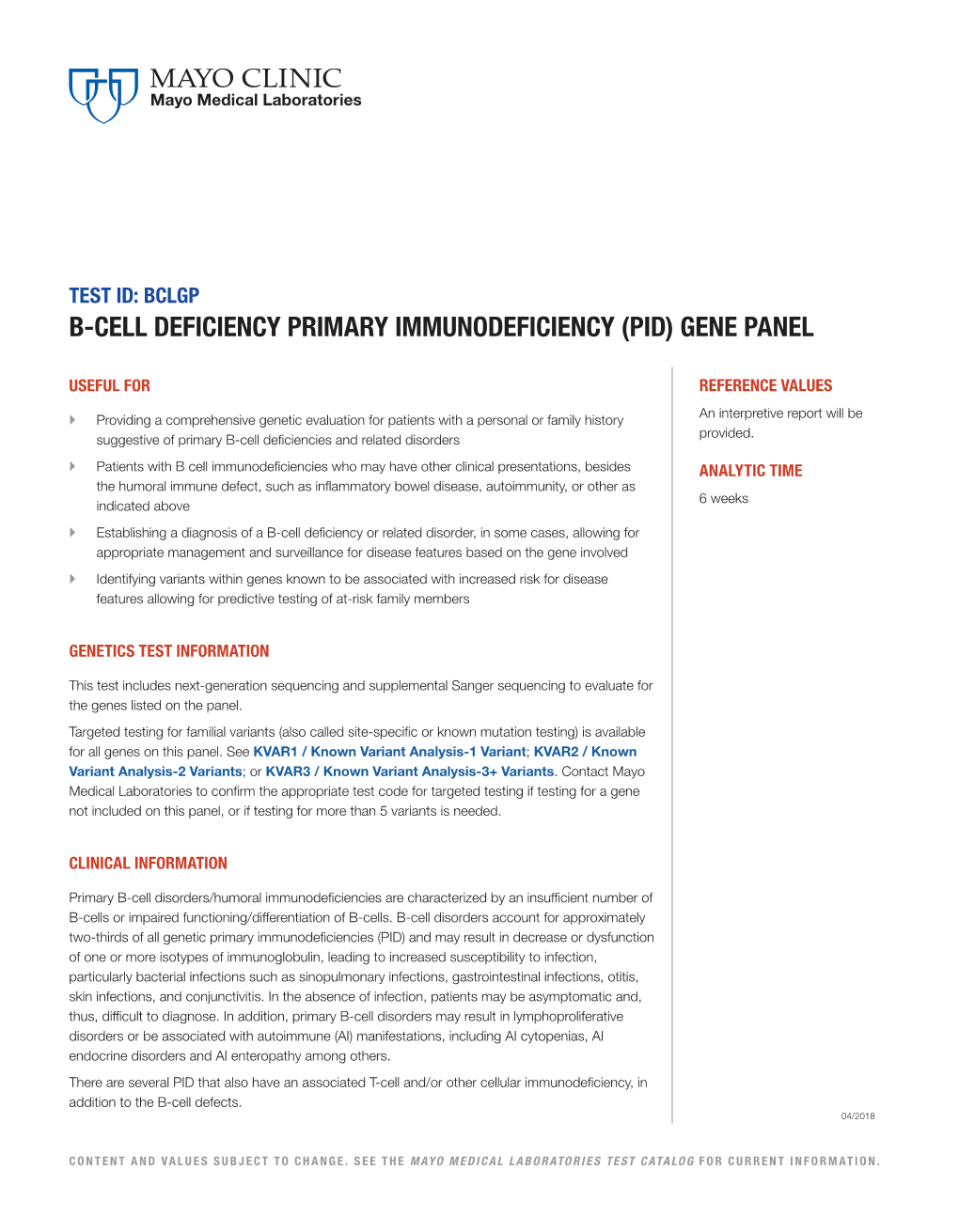 B-Cell Deficiency Primary Immunodeficiency (Pid) Gene Panel