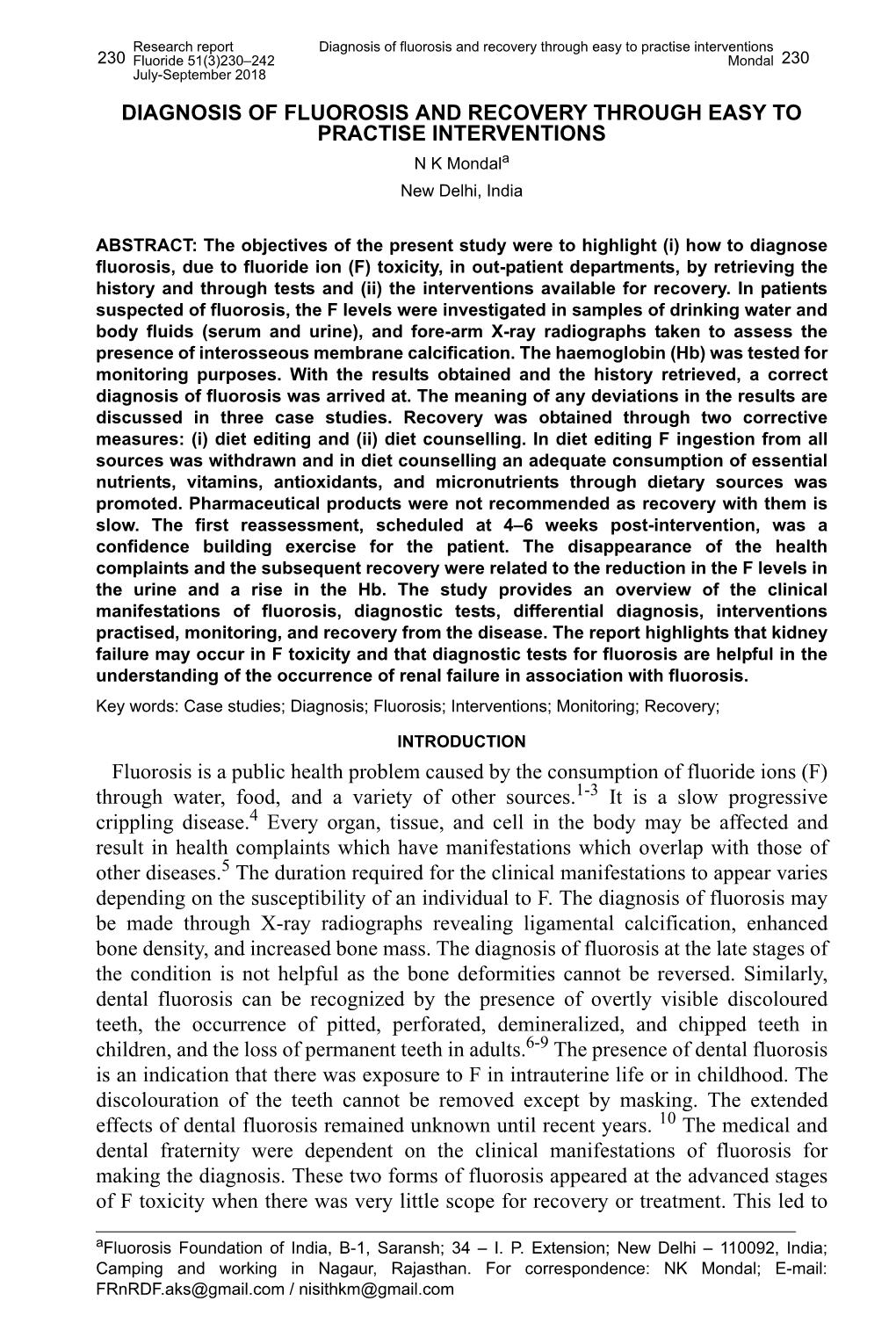 Diagnosis of Fluorosis and Recovery Through Easy to Practise Interventions